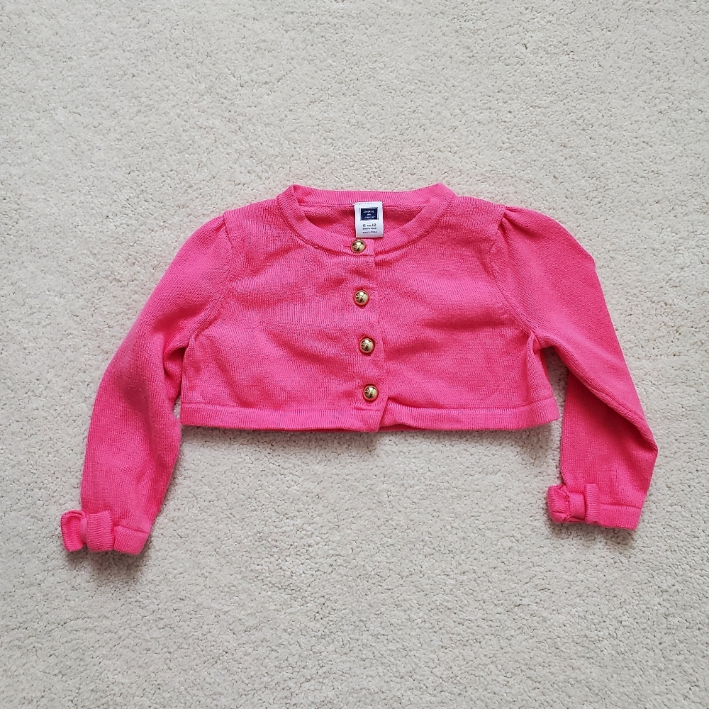 Janie and Jack Baby Girls Enchanted Valley Pink Cropped Bow Cardigan sz6-12m